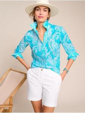 TALBOTS COTTON MODERN CLASSIC SHIRT IN BRUSHED PAISLEY-PETITE LARGE